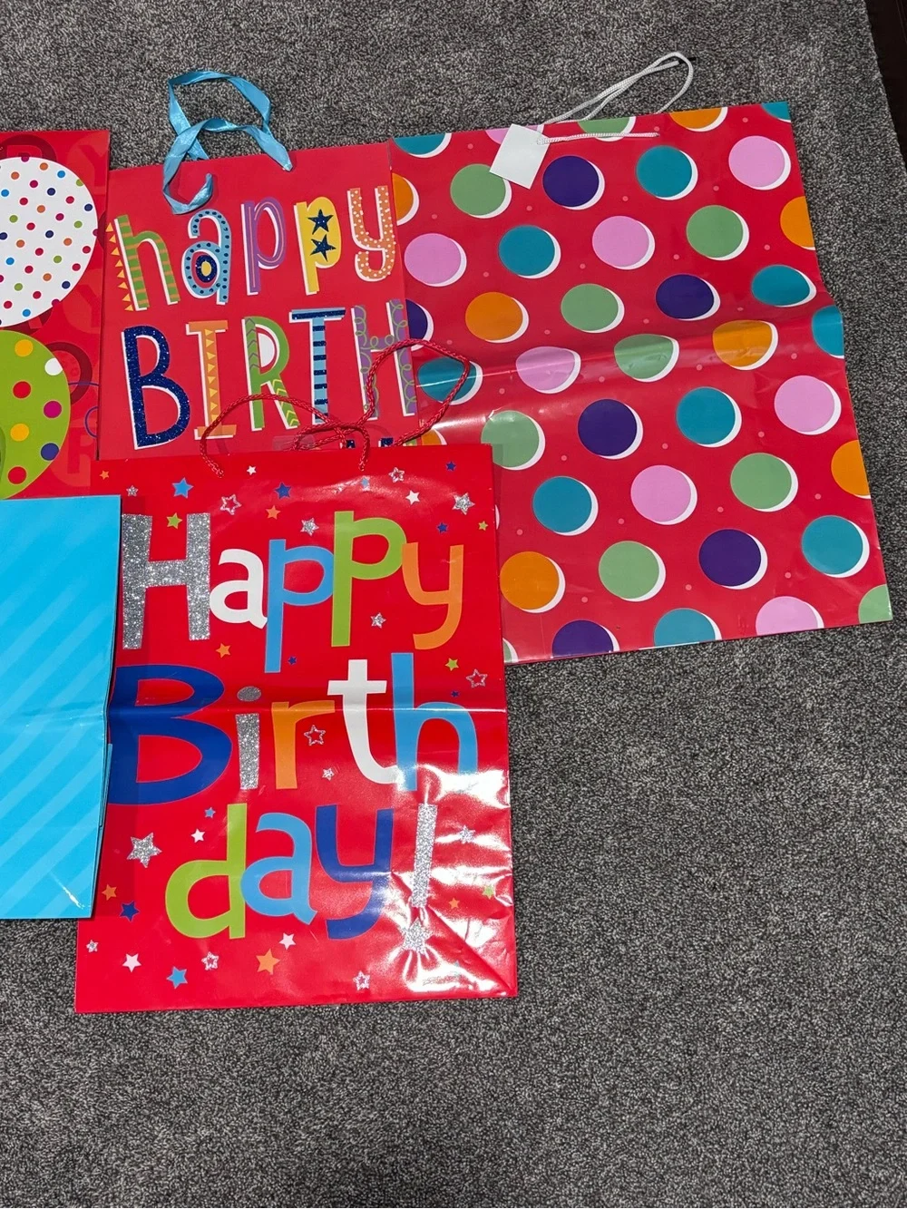 Set of 5 Happy Birthday Red Polka Dot & Printed Gift Bag Set